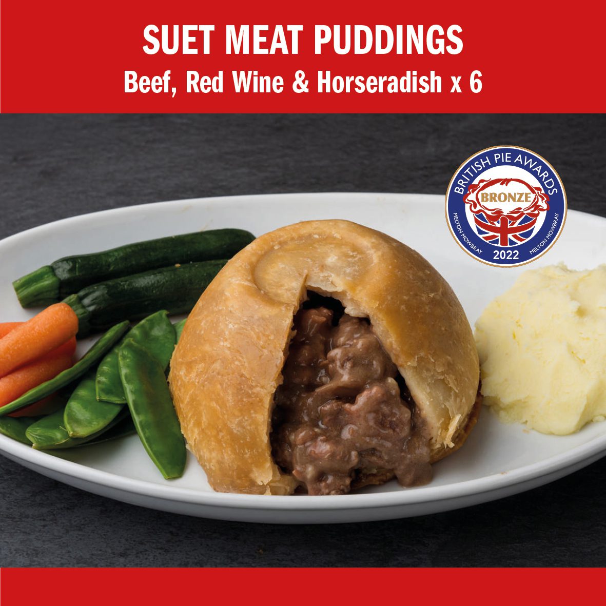 Suet Meat Puddings Beef, Red Wine & Horseradish x 6 420g (average