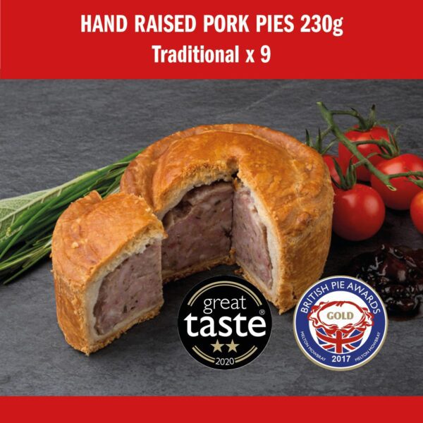 Traditional <p> Handmade Pork Pies x 9 <p> 230g (average weight)