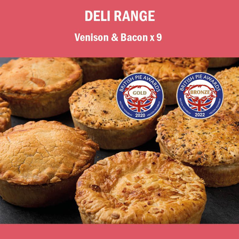 DELI Venison & Smoked Bacon  x 9 <p>220g (average weight)<p>Deli  Pies